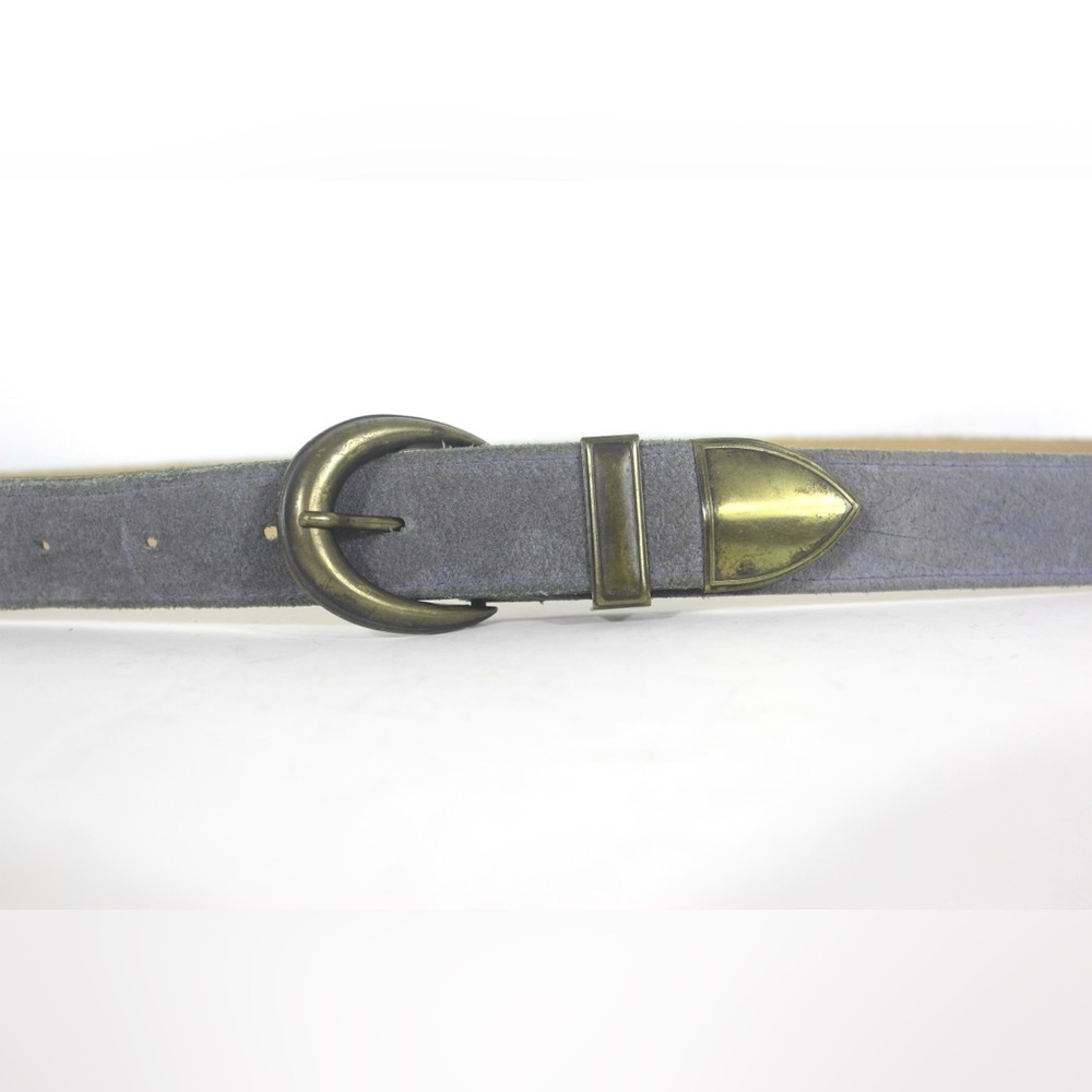 Lavender Pale Blue Grey Embossed Suede Leather Western Style Belt with Brass tip